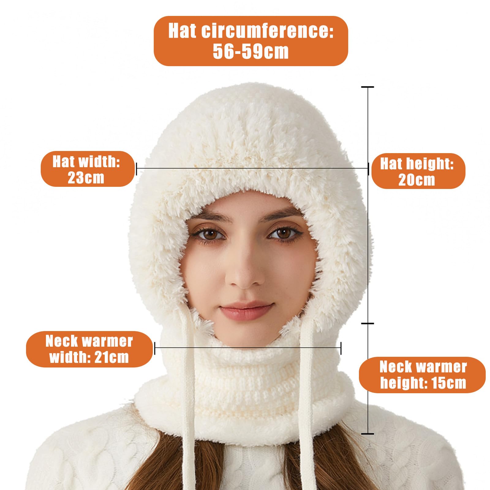 3 in 1 Beanie Hat with Scarf and Mask for Women, Warm Knitted Winter Balaclava Hood for Skiing, Hiking