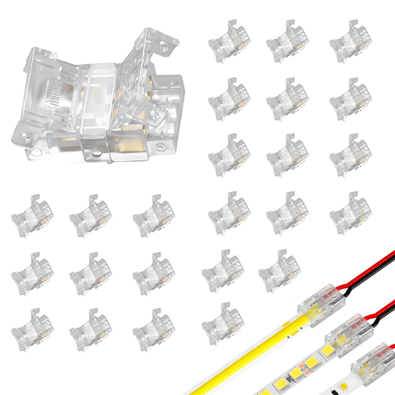 Nurhore Clear 2 Pin 8Mm Cob Led Strip Connector, 25Pcs Solderless Gapless Connectors For 8Mm 2 Pin Cob Led Strip Lights, Universal Quick Connect Adapter