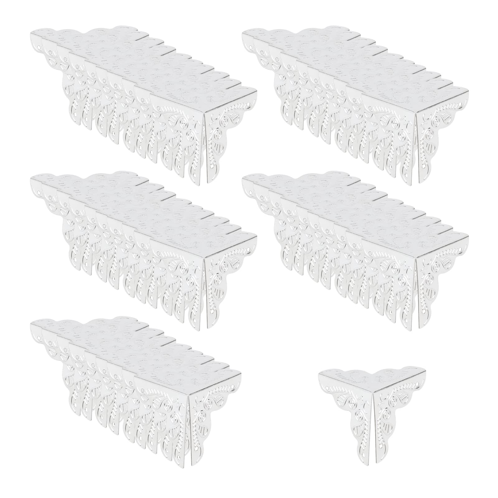 T Tulead 50PCS Furniture Corner Protectors Silver Box Decorative Corner Guards Trunk Protector 1"x1"x1" with Mounting Nails