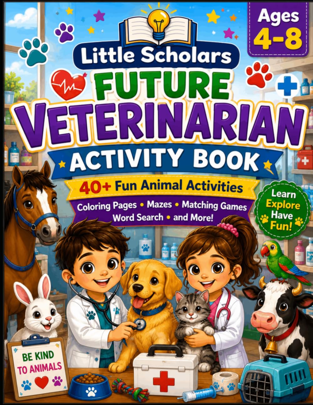 Little Scholars Junior Animal Rescue Activity Book: Fun Coloring Pages, Rescue Facts, Mazes, Spot the Difference, Matching Games, and Animal Safety Activities for Kids Ages 4–8