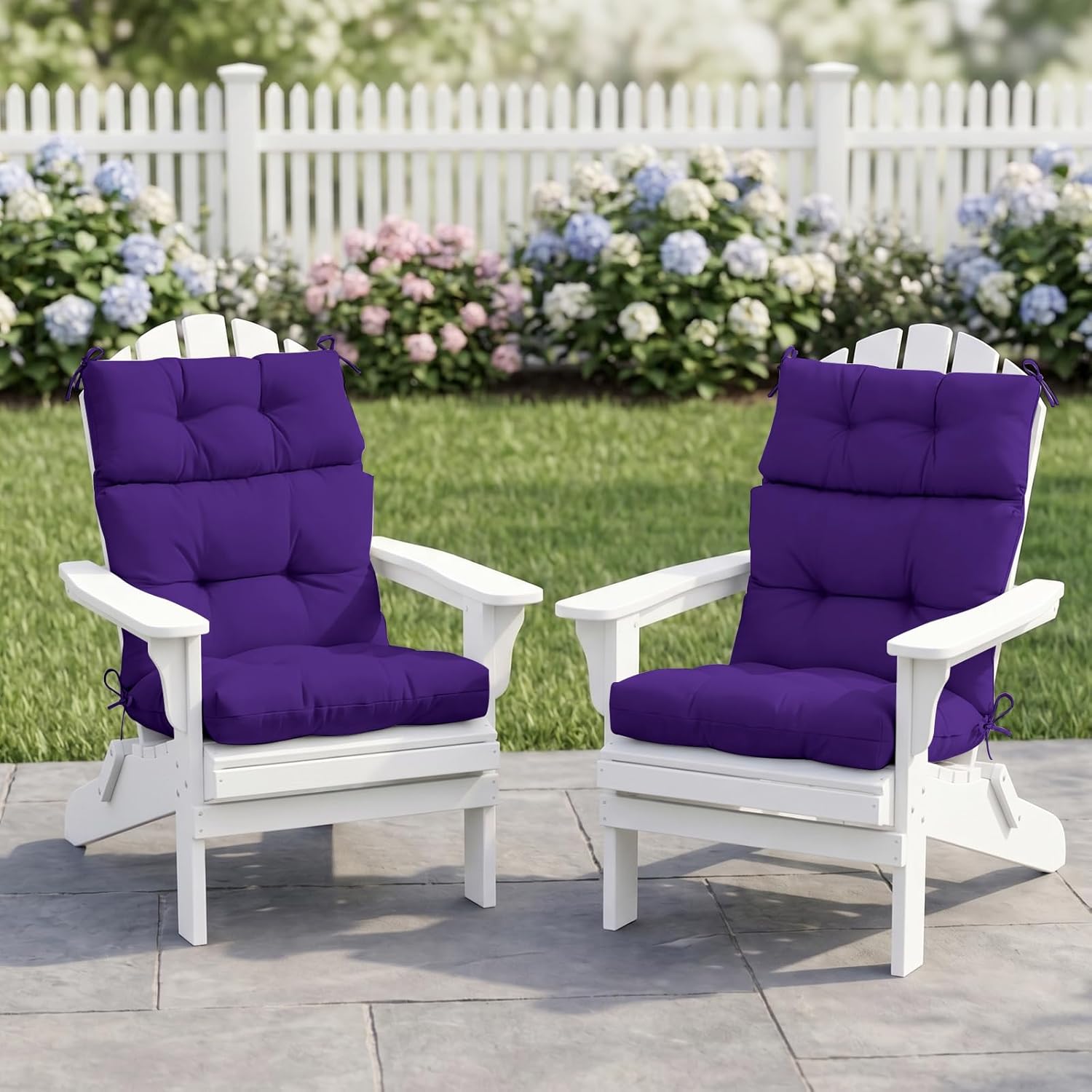 EAGLE PEAK Tufted Outdoor/Indoor High Back Patio Chair Cushions, Set of 2, 46'' x 22'', Purple