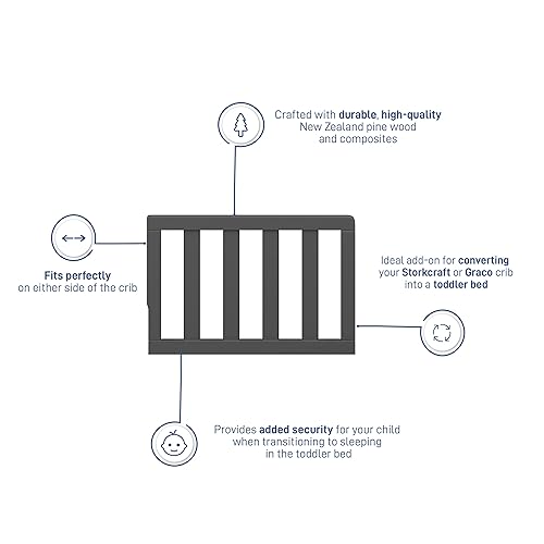 Miniatura 4 de Graco Barandilla de seguridad para niños pequeños con listones (gris) para conversión de cuna Storkcraft, certificado GREENGUARD Gold