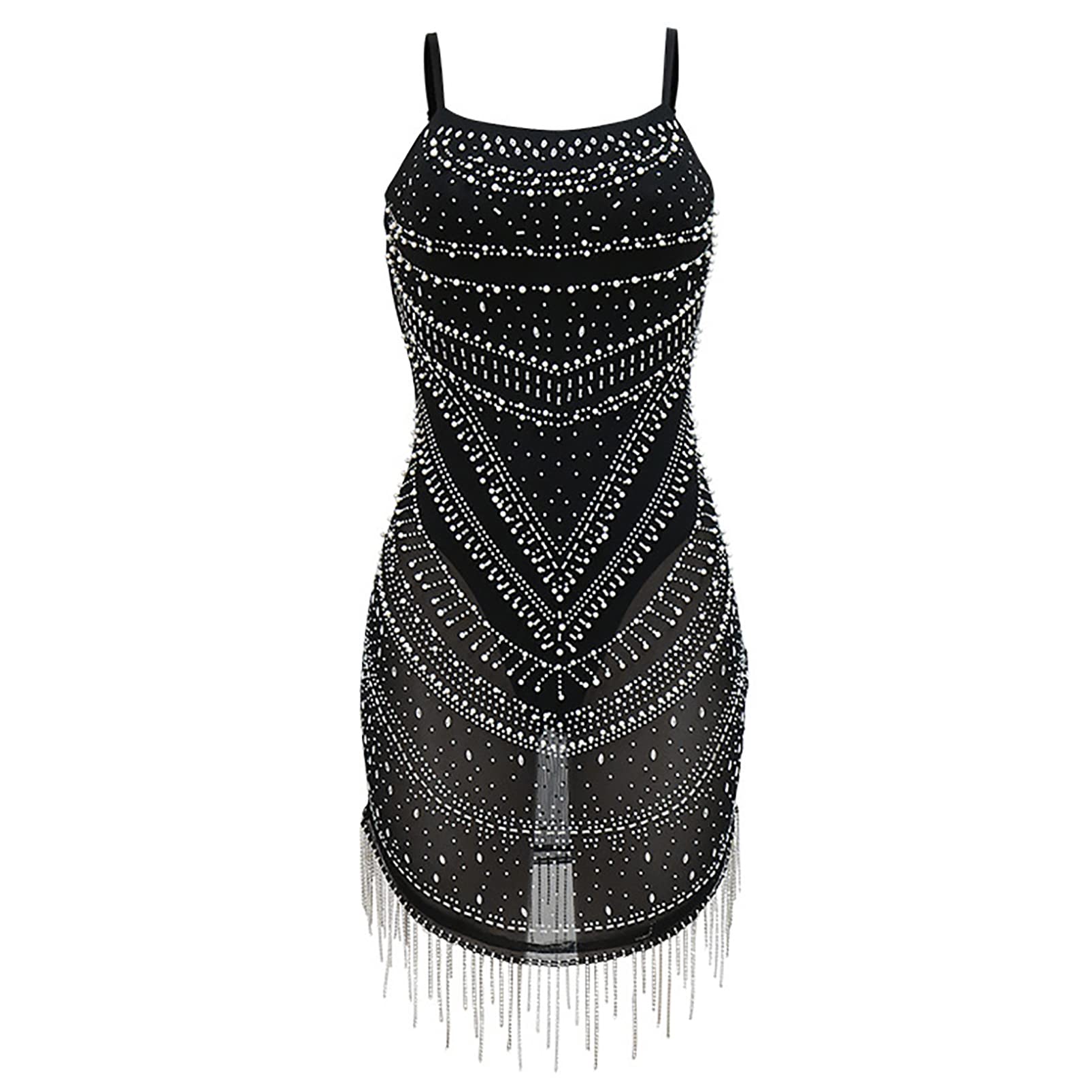 CUTTE Vestido de Club Nocturno con Lentejuelas para Mujer, Vestidos de Fiesta de Graduación Vestido con Flecos Tirantes Finos Sin Mangas Vestidos de Verano con Cuentas de Lentejuelas