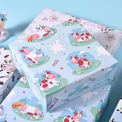 Miniatura 5 de Sikiweiter Papel de regalo con estampado de vaca, papel de regalo de granjero, 12 hojas de papel de regalo de vaca lindo para cumpleaños, baby