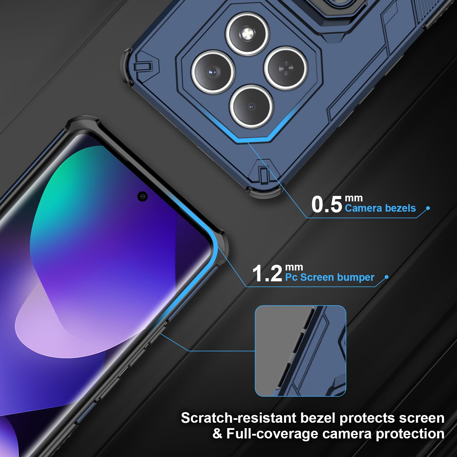 Funda para Xiaomi Redmi Note 15 Pro 5G, Carcasa Antigolpes con Soporte anular metálico, Case Protectora de Grado Militar, Azul — view 449
