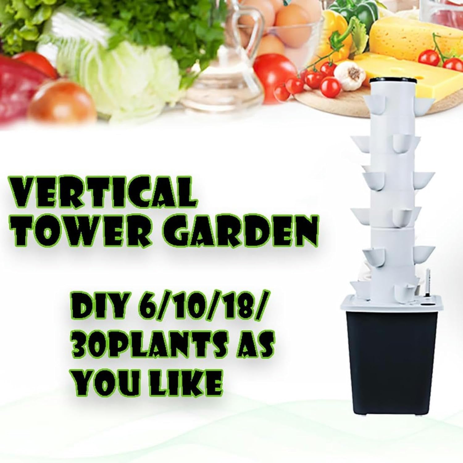 Garden Hydroponic Growing System 15/20/25/30 Pods Hydroponics Tower Aeroponics Grow Kit Aquaponics Planting System with Hydrating Pump, Adapter, Net Pots, Timer for Herbs, Fruits and Vegetables