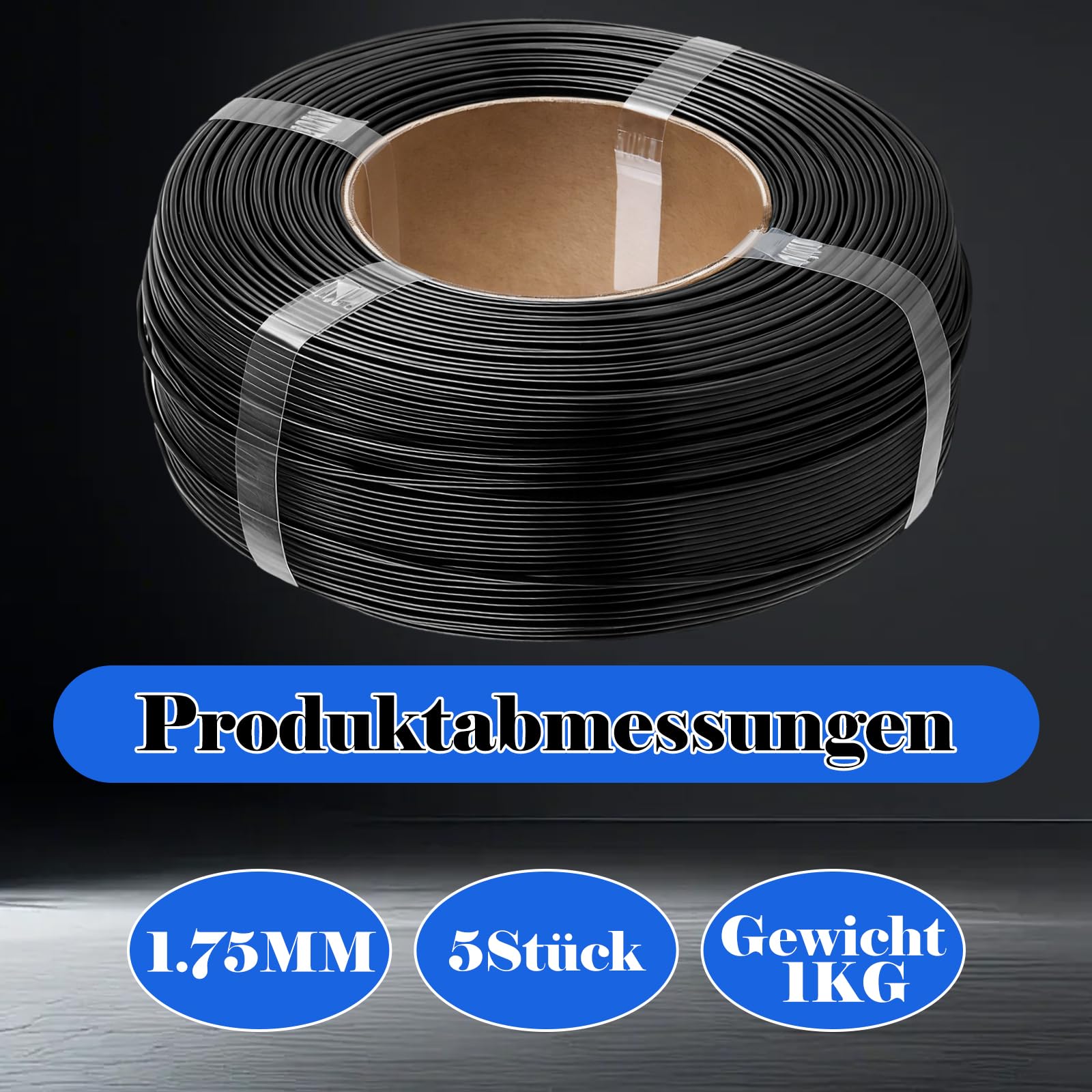 5 Stück PETG Filament 1.75 Schwarz, Stärker 3D Drucker Filament 1kg, Maßgenauigkeit +/- 0.02mm, PETG Schwarz für Die Meisten 3D Printer