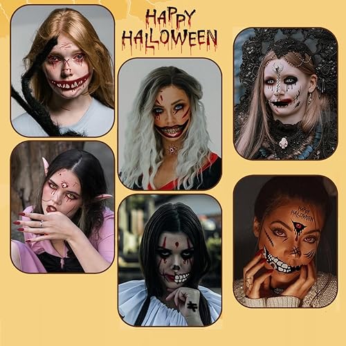 Miniatura 6 de Tatuaje de boca de terror de payaso de Halloween, tatuaje de cicatrices falsas 3D, tatuaje temporal de boca grande, tatuajes de cara aterradora,