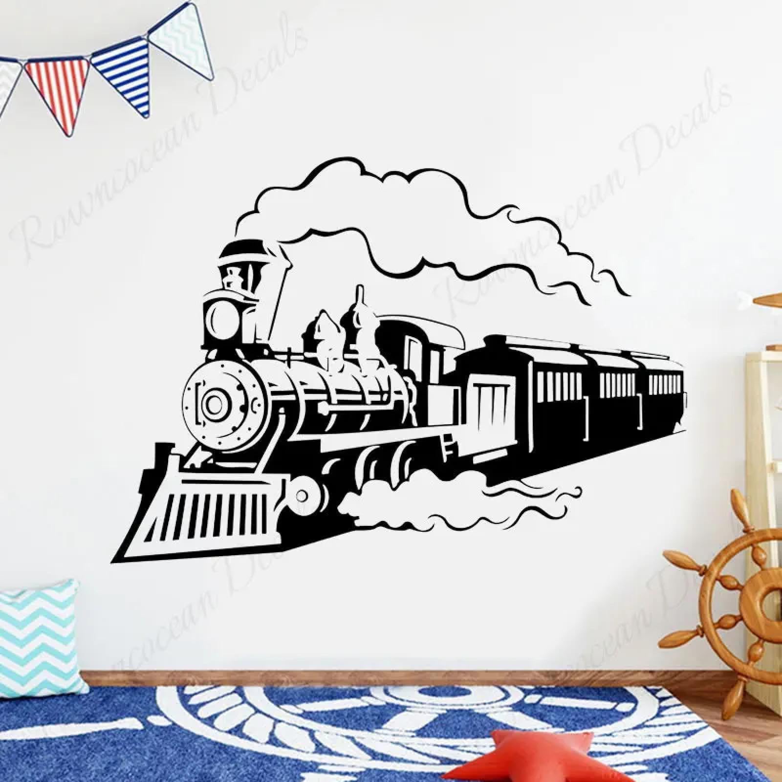YOUOUSI Vintage steam Train Decal, Train wall Sticker, Locomotive Vinyl, Living Room Home Decoration, Children's Room, Nursery, playroom Decal.