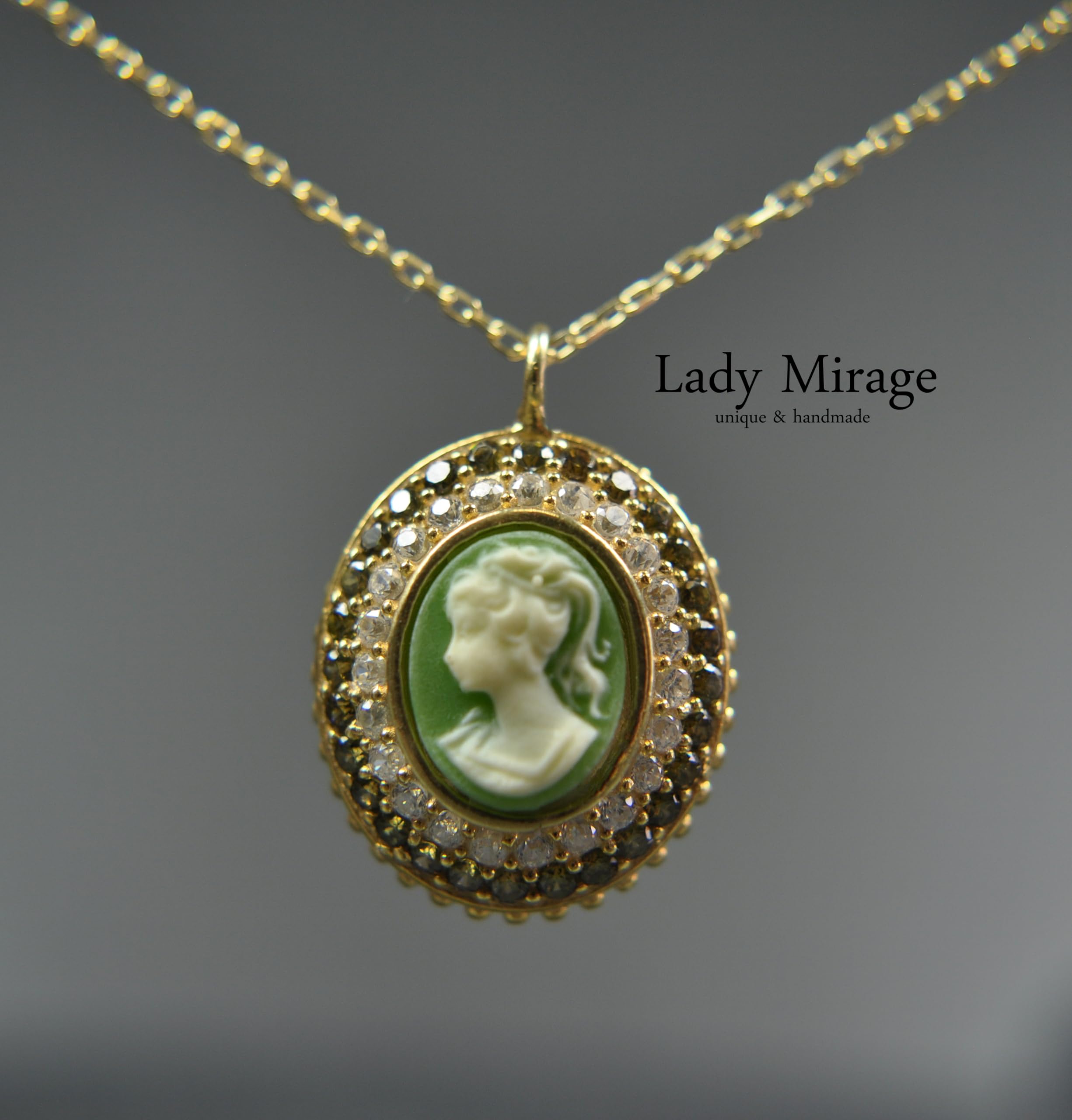 925 Silber Ohrhänger - Hängend - 14k Vergoldet - Lady Kamee - Vintage - Kamee - Antik - Zirkonia - Gemme - Jugendstil - Geschenk für Frauen - Geburtstagsgeschenk - Schmuck-Geschenk
