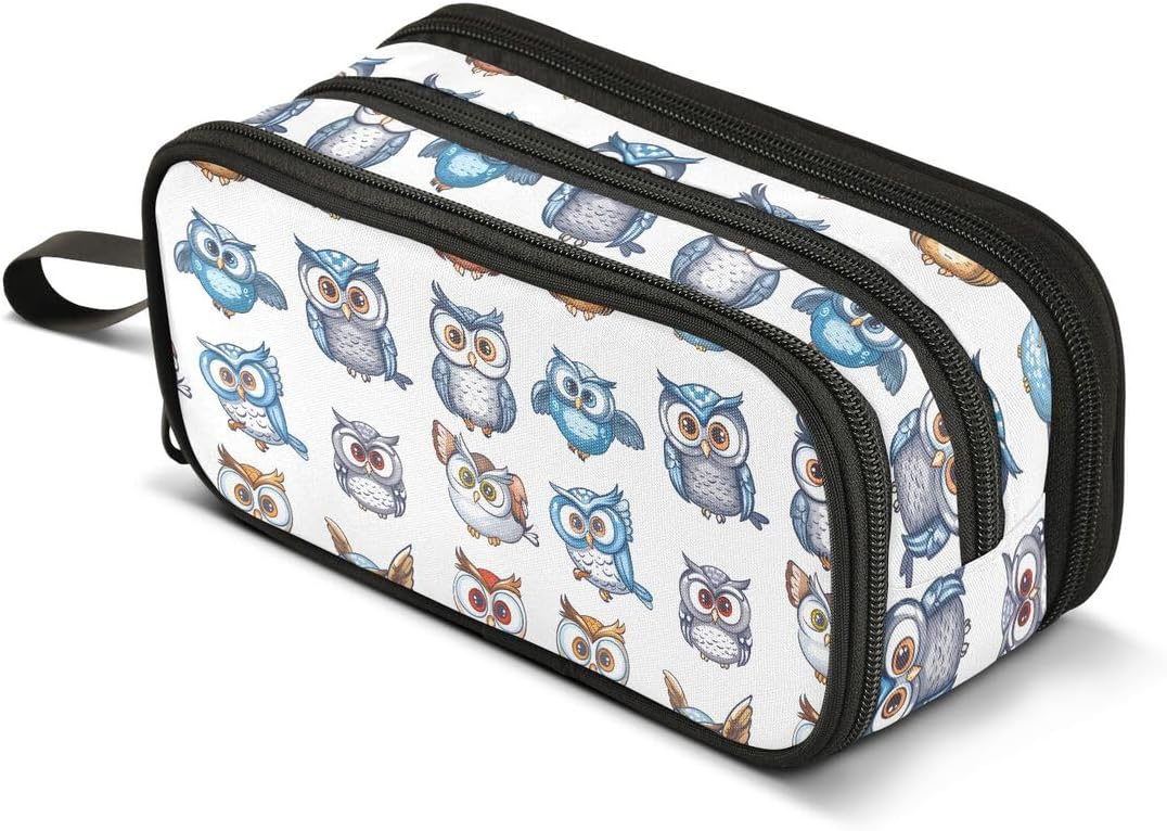 ALAZA Cute Owl Owlet White Large Capacity Pencil Case Pouch Stationery Pen Bag Holder Box Organizer for Office College School Students Teens
