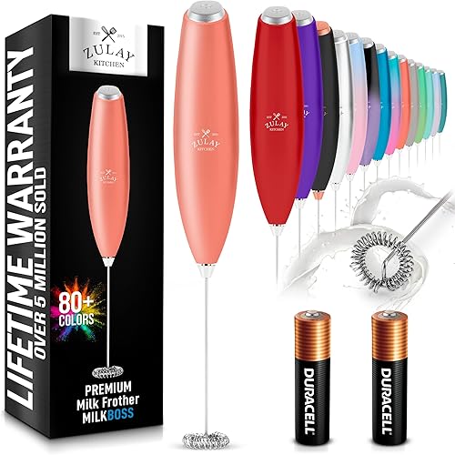 Miniatura 225 de Zulay - Potente espumador de leche con 4 pilas Duracell incluidas, manual, potente espumador de leche para capuchino, frappé, matcha y crema de