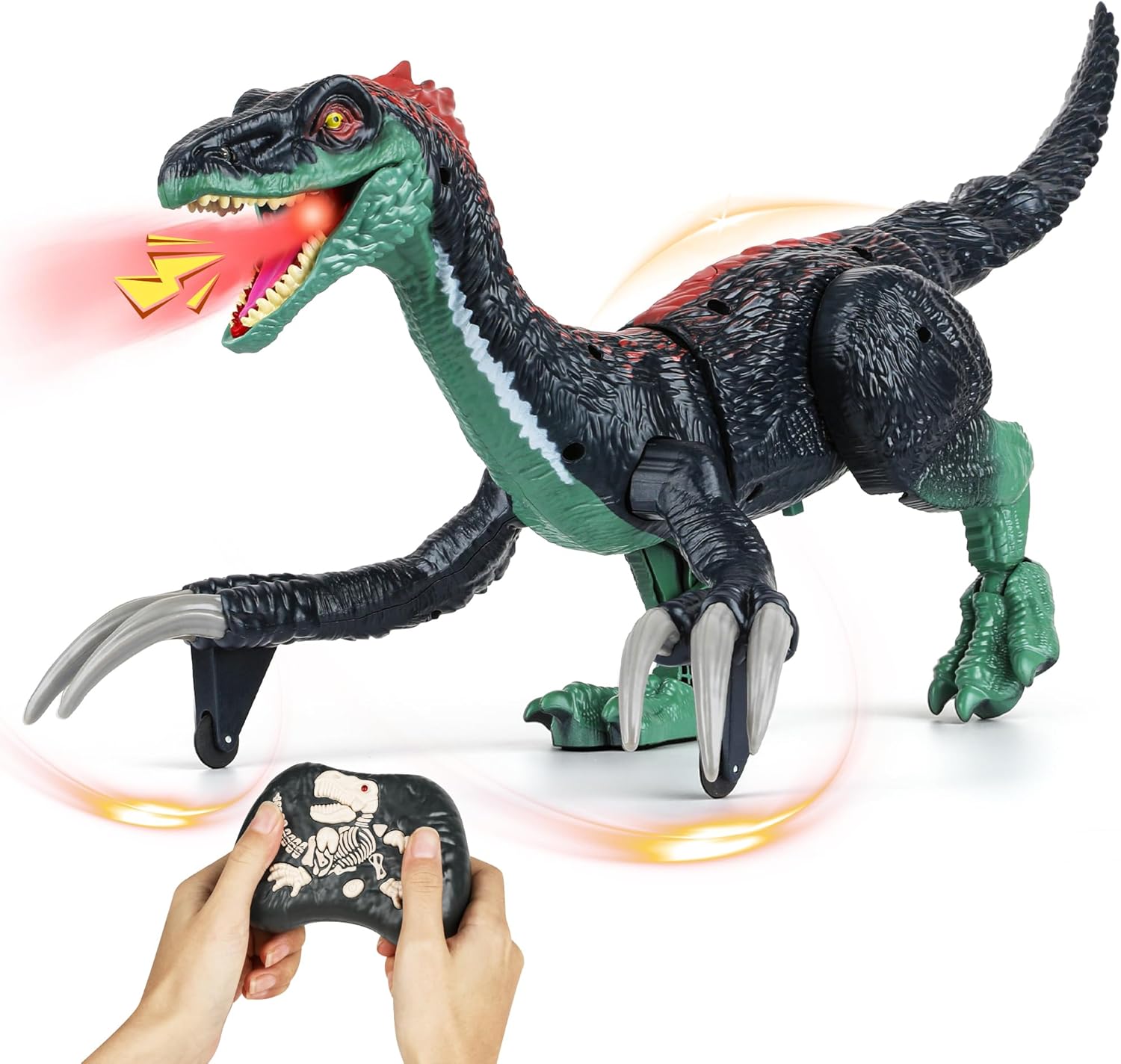 Remote Control Robot Dinosaur Toys for Kids 5-7,2.4G Electronic RC Walking Dinosaur Pet for Boys 4-7 with Spray & Light & Roar,Large Dino Toys for 3-5 Year Old Christmas Birthday Gift (Dark Green)