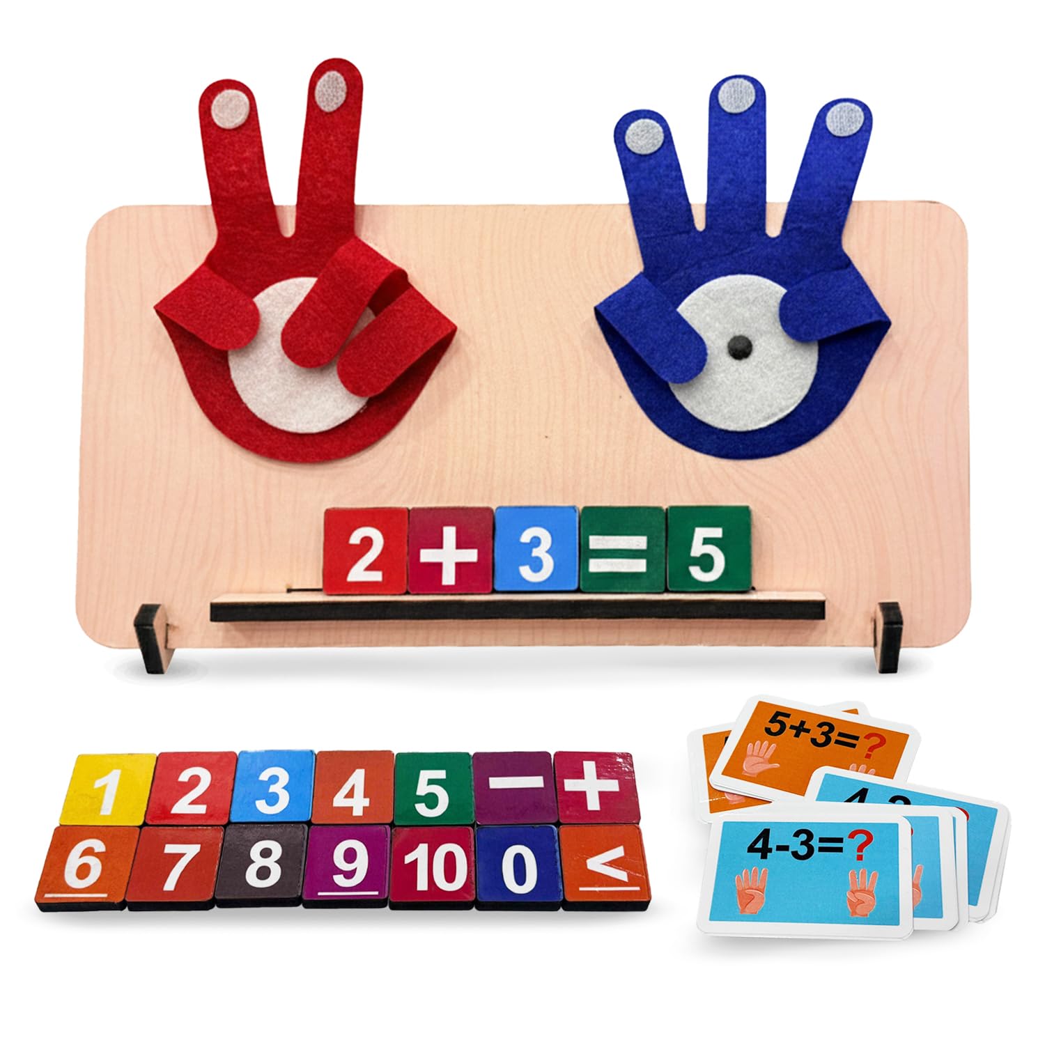 Wembley Montessori Maths Learning Educational Toys for 3+ Years Old Boys & Girls | Finger Counting Hands with Number Blocks | Learn Numbers, Addition & Subtraction | Birthday Gift for Kids Age 3-5
