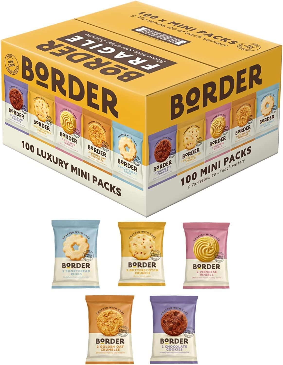Borders Luxury Mini Pack Biscuits 5 Variety (100s) (3 Boxes 100 Per Box)