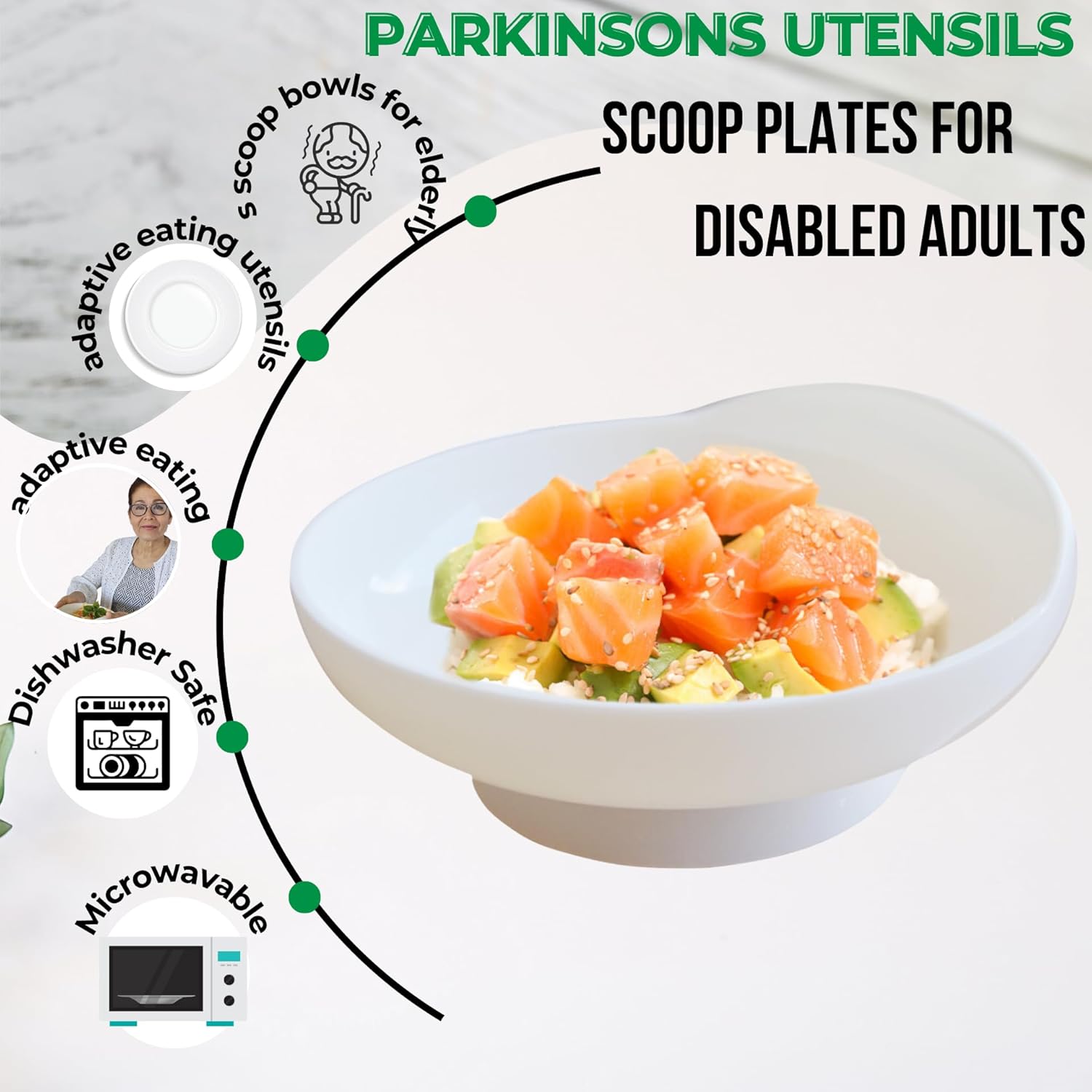 Scoop Bowls for Disabled Adults | High-Low Scoop Bowl with Suction Base | Scoop Bow l adaptive utensils for Elderly| Scoop Bowls for Disabled Adults | High-Low Scoop Bowl with Suction Base | Scoop Bow l adaptive utensils for Elderly|