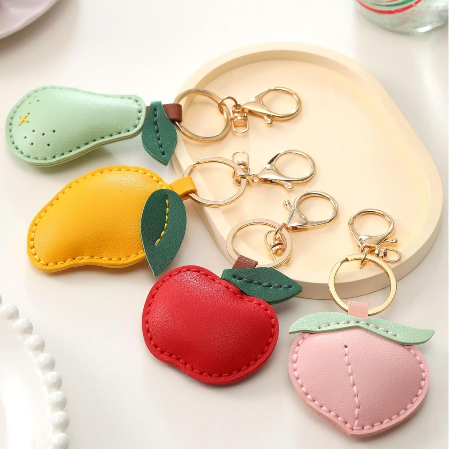 Cute Fruit Keychain, Hand-Sewn Bag Charms for Tote Bags Purse Handbags PU Bag Accessories - Image 5