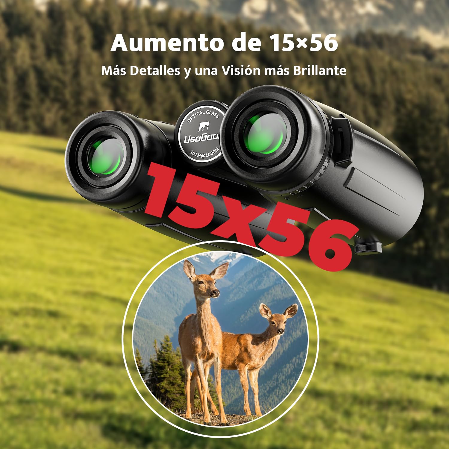 Usogood Professional 15x56 Prismáticos para Adultos, Prismas BaK4 y Lentes FMC, Binoculares de Largo Alcancede, Adecuados para la Observación de Aves, Hunting, Hiking
