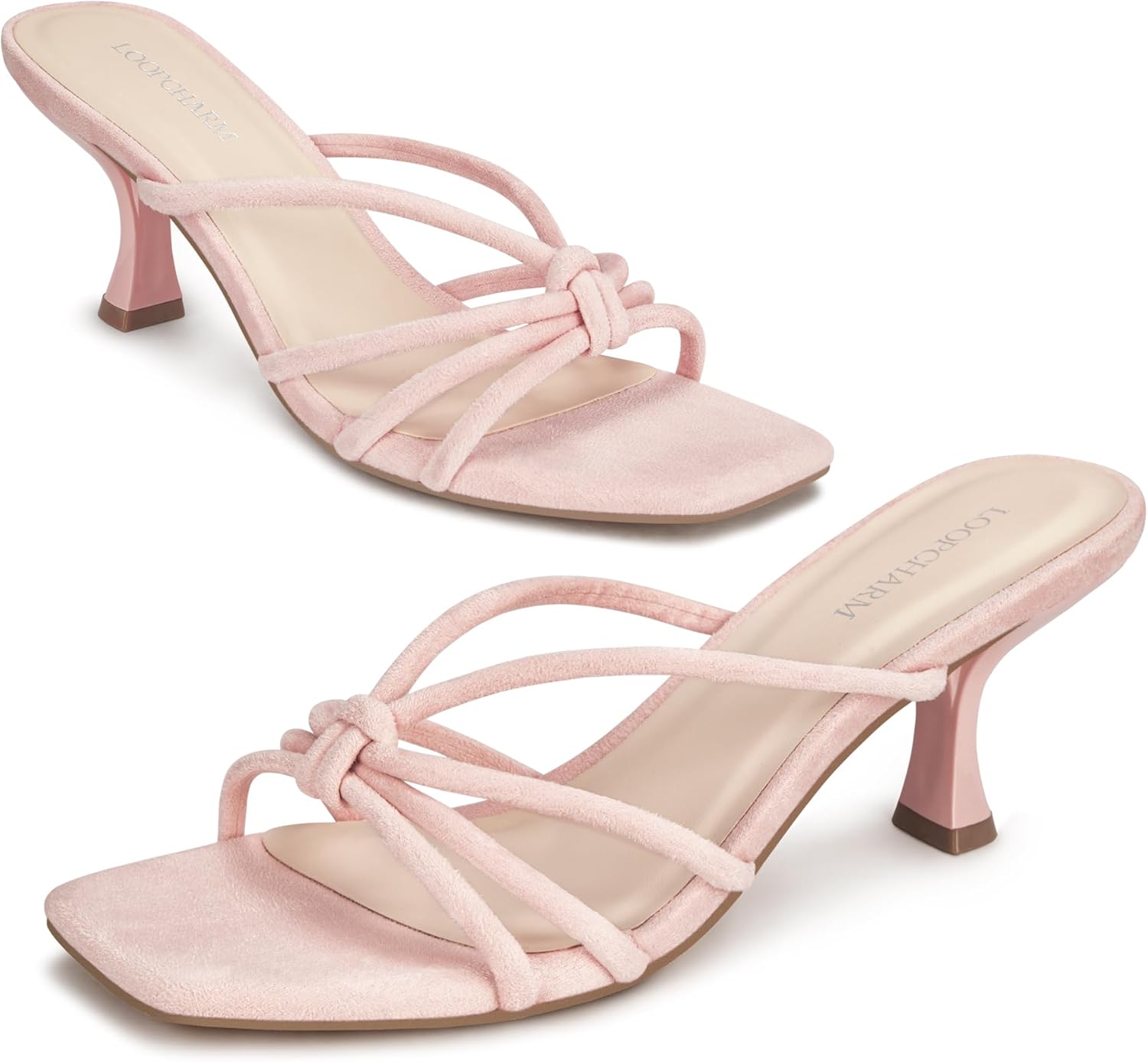 Women's Strappy Square Open Toe Kitten Heels Sandals Knotted Design Summer Fashion Slip On Mule Style