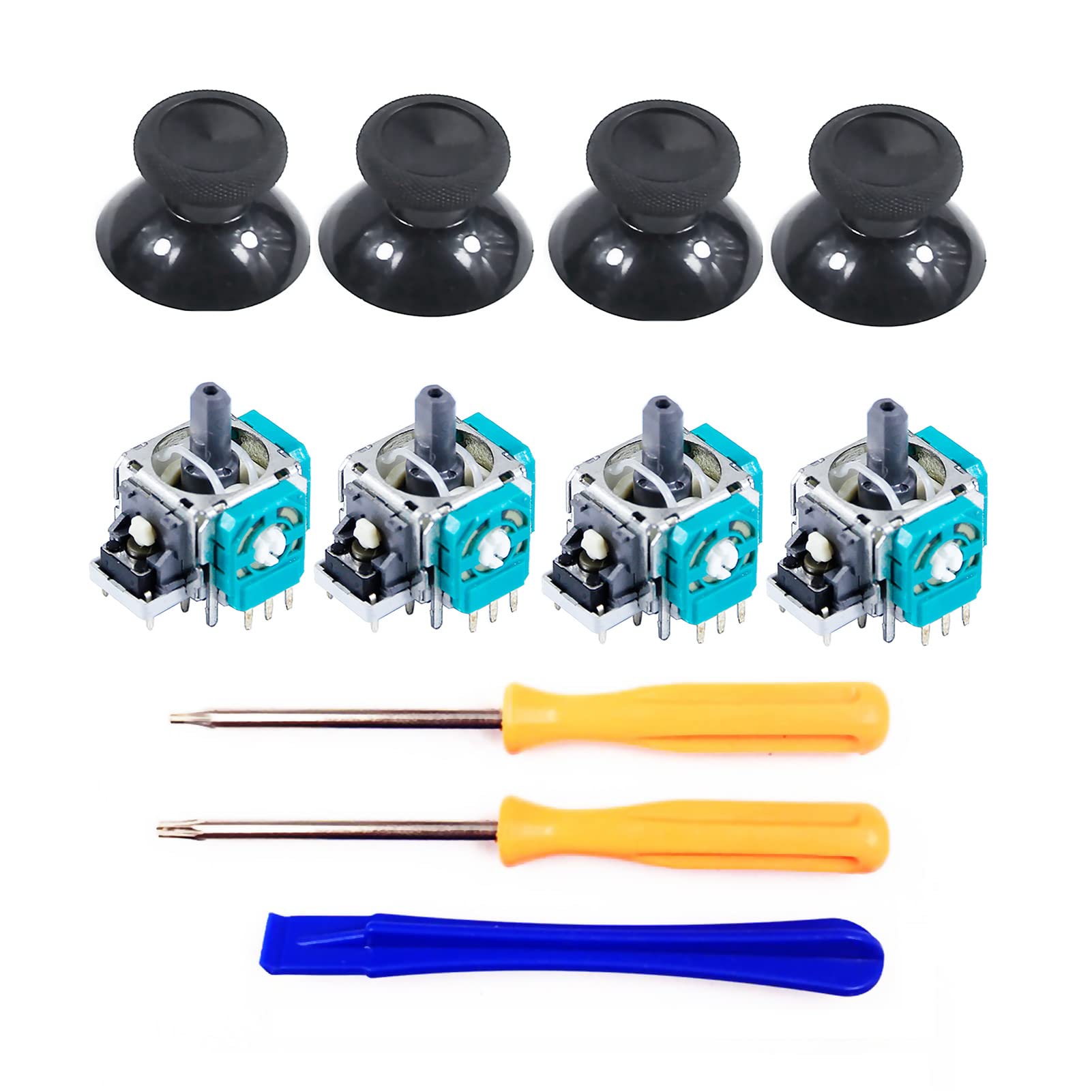 XboxOne S/X Extra Lot de 4 joysticks et joysticks de rechange originaux, compatibles avec les manettes sans fil Xbox One Series S/X, cache-pouce analogiques + kit d'outils de réparation