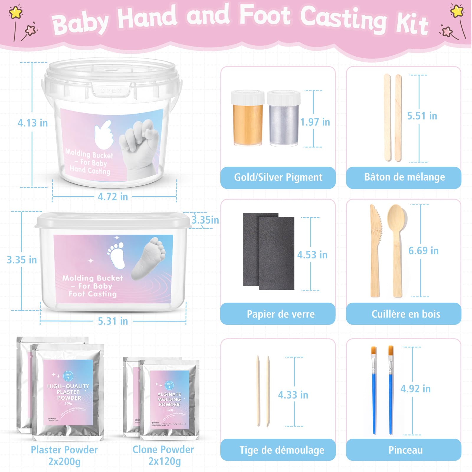 Kit de Moulage de Main, Taricor Kit Empreinte Bebe Moulage 3D, Non Toxique Empreinte Main Pied Bebe avec 2 Sachets d’Alginate et 2 Sachets de Poudre de Moulage, pour Cadeau de Souvenir