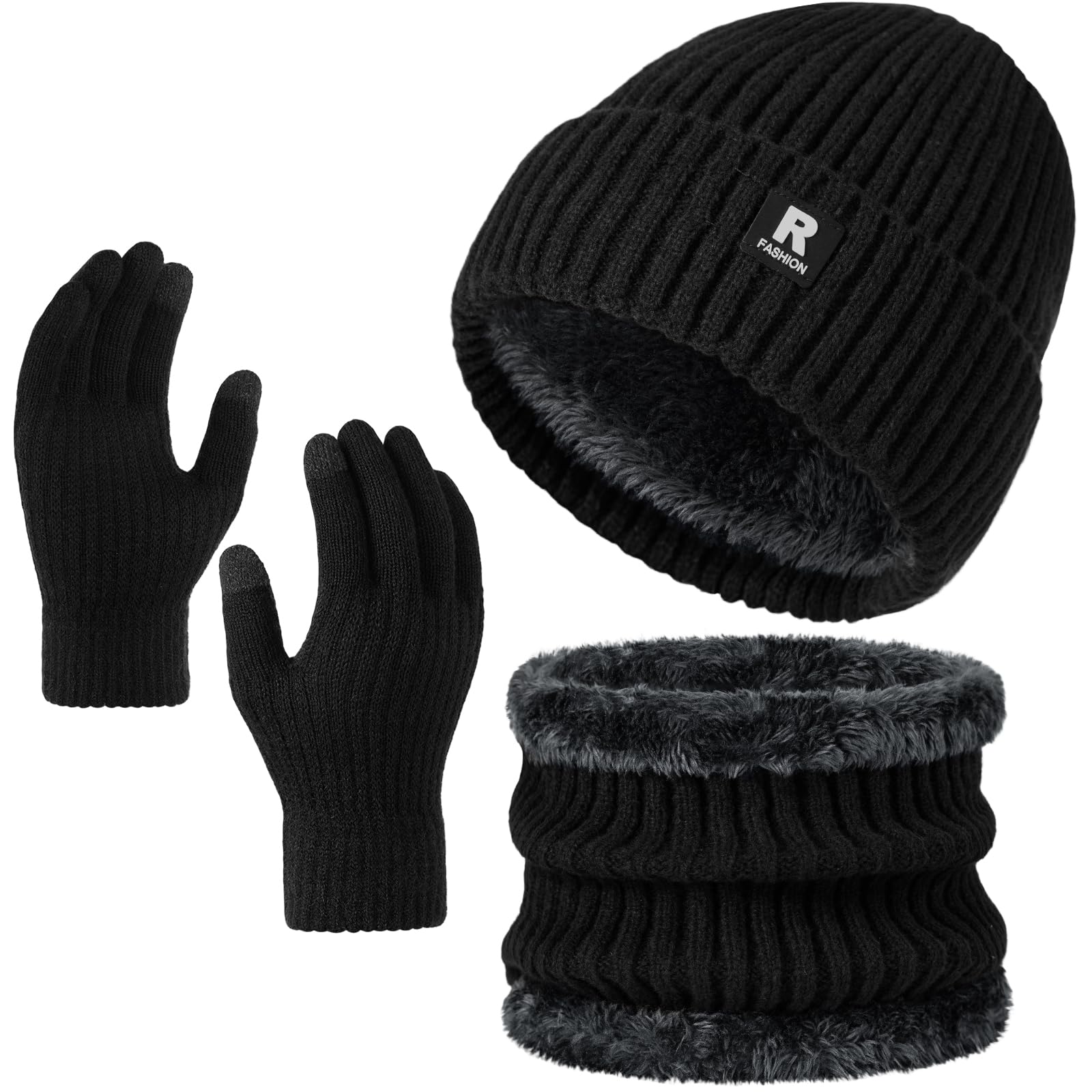 Winter Beanie Hat Scarf Gloves Set for Men Women, Slouchy Winter Clothes Mens Hats Neck Warmer Touchscreen Gloves-image-48