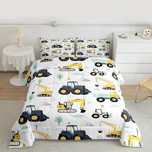 Miniatura 2 de Juego de edredón de coches de dibujos animados para niños individual, juego de edredón de vehículos de construcción para niños, niñas y