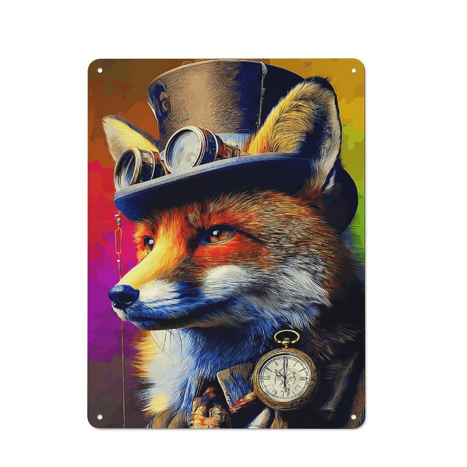 Junmoney Steampunk Fox Portrait-2 Rustic Tin Wall Plaque 40X30cm For Bar Or Restaurant, For Vintage Wall Decor Fans, For Garage And Workshop Walls