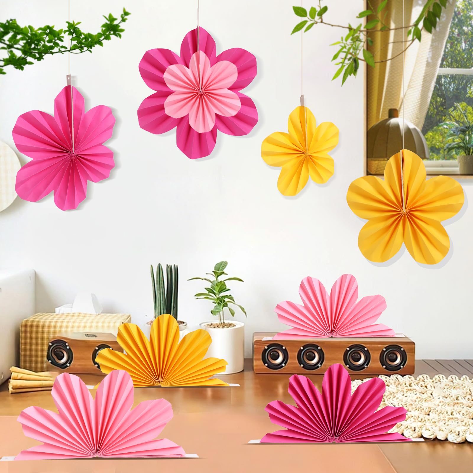 BestoFun Set di 12 scomparti di carta rosa fiori di carta rosa