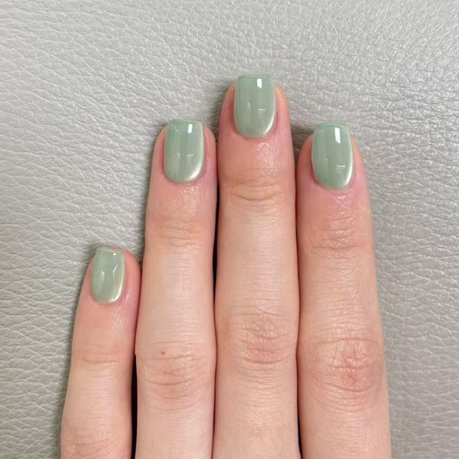 Green Press on Nails Short Square Fake Nails with Cat-Eyes Design Shiny Glitter Glue on Nails Bling Bling Stick on Nails Reusable Glossy Spring False