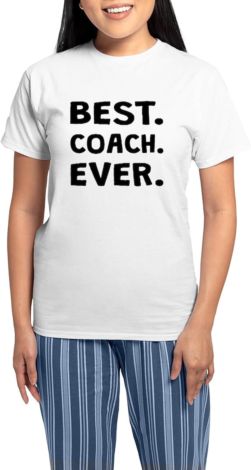 CafePress Best Coach Ever Pajamas Women's Novelty Cotton Pajama Set, Comfortable PJ Sleepwear
