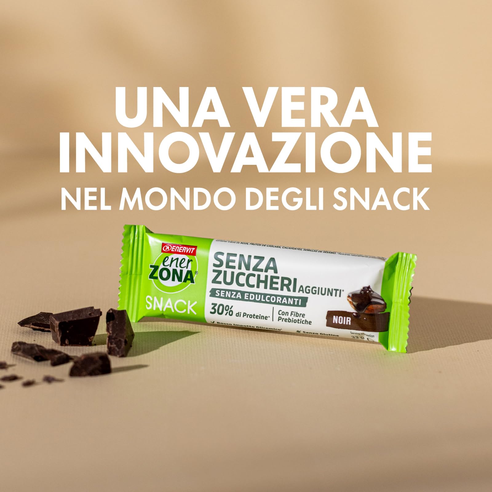 Enervit, Enerzona Protein Snack Gusto Noir, 30 Barrette Poteiche da 33gr Senza Zuccheri Aggiunti con Proteine del Latte e Fibre, per Mantenere il Tono Muscolare, Senza Olio di Palma