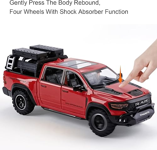 Miniatura 4 de Juguete Dodge Mammoth Pickup Truck Modelo de vehículo de juguete para niños a partir de 3 años, camión de metal fundido a troquel con sonido y luz,