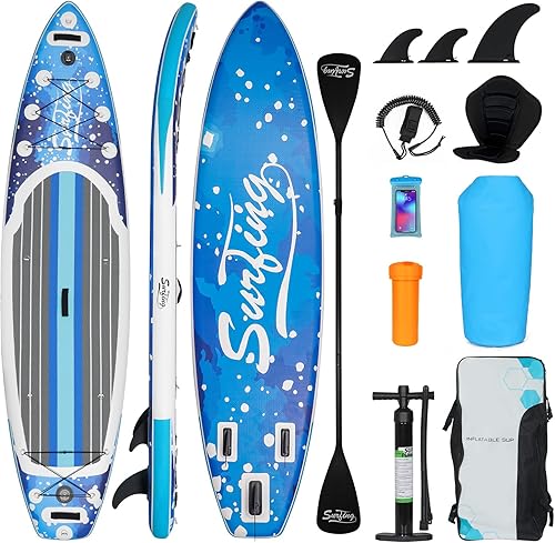 YUSING - Tabla de remo inflable de 11 pies con asiento de kayak, tabla de remo antideslizante con accesorios de kayak y SUP de primera calidad y