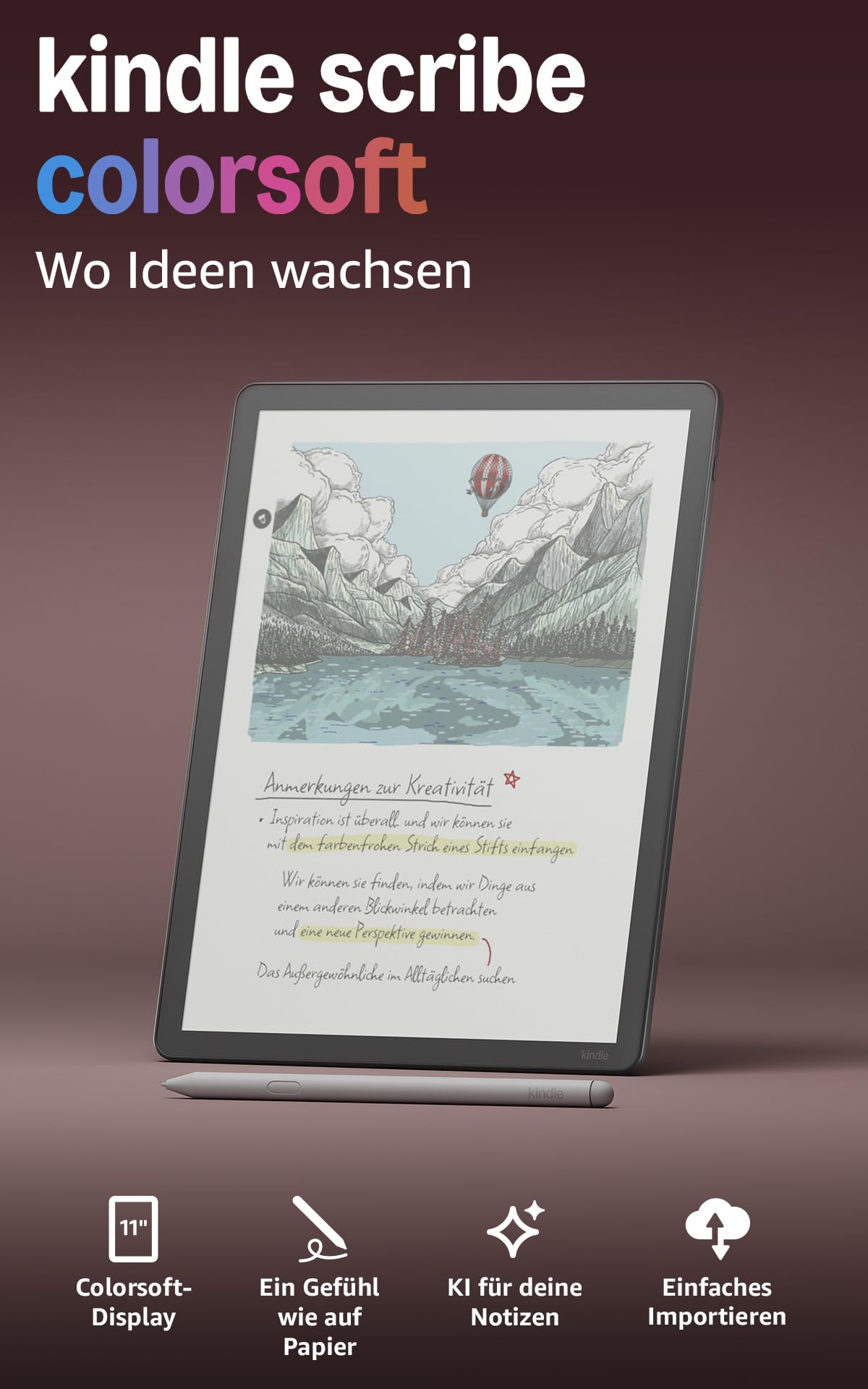 Amazon Kindle Scribe Colorsoft 64 GB (newest generation) — 11" paper‑like colour display with front light — Thin, light, powerful — Write in the built‑in notebook, documents and books - Graphite