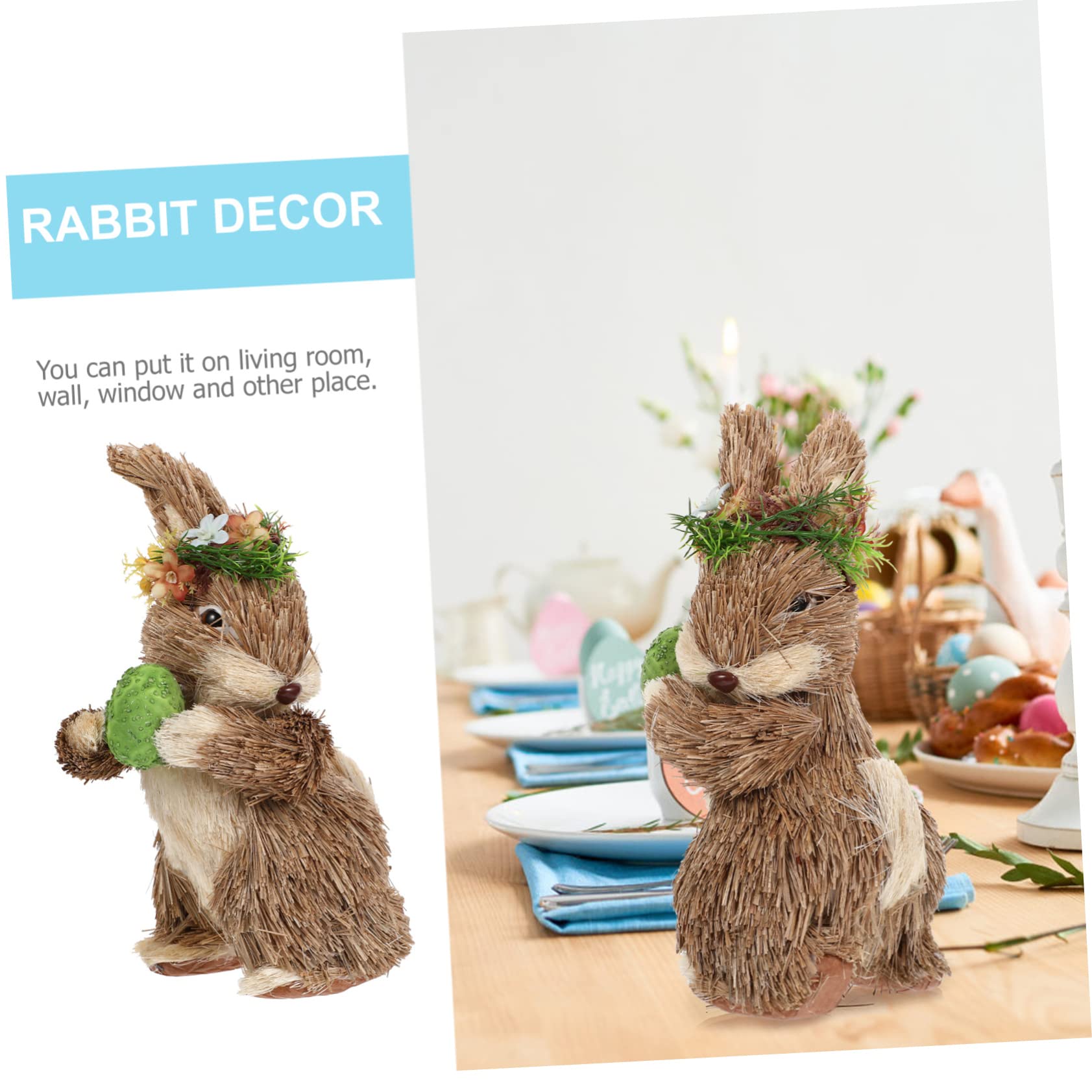Ciieeo 2 Pièces Lapin Debout en Paille Ornement De Bureau Animal Mini-Lapin Statue De Lapin Debout Lapin De Pâques en Paille Mini-Jouets pour Animaux Décor Gazon Table à Manger Ornements