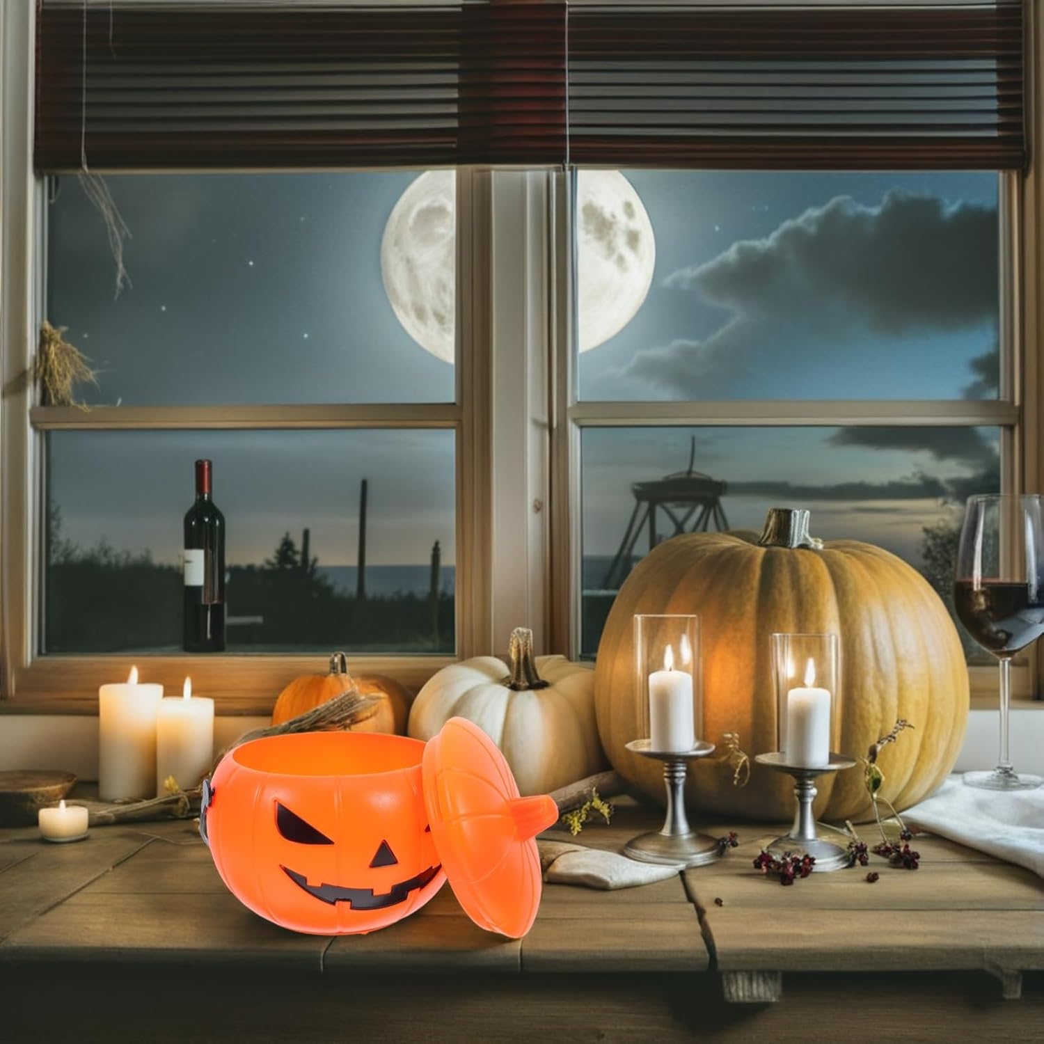 Cabilock Pumpkin Candy Bucket Halloween Season Light up Plastic for Kids