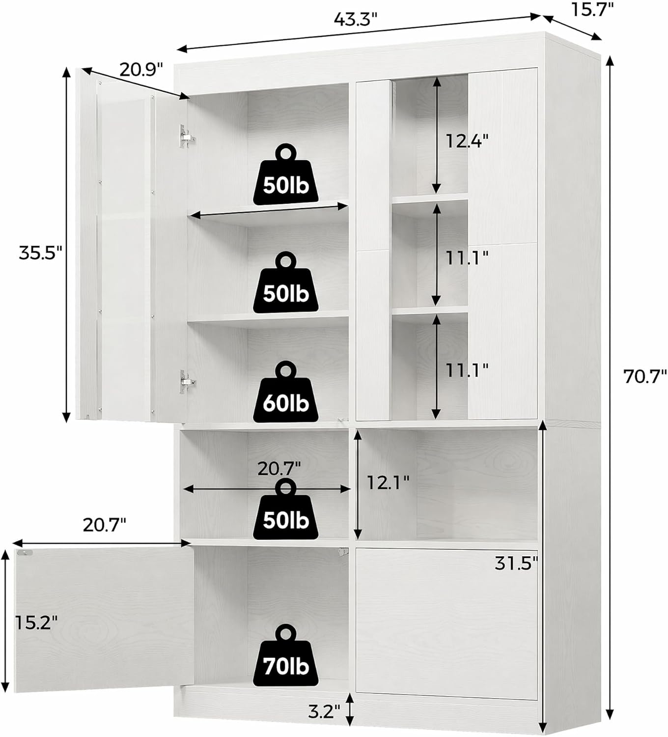IRONCK Bookshelves and Bookcases with Doors, 71 Inch Tall Bookshelf with Storage, Book Shelf with 4 Cabinets, Display Shelves with Acrylic Doors for Living Room, Home Office