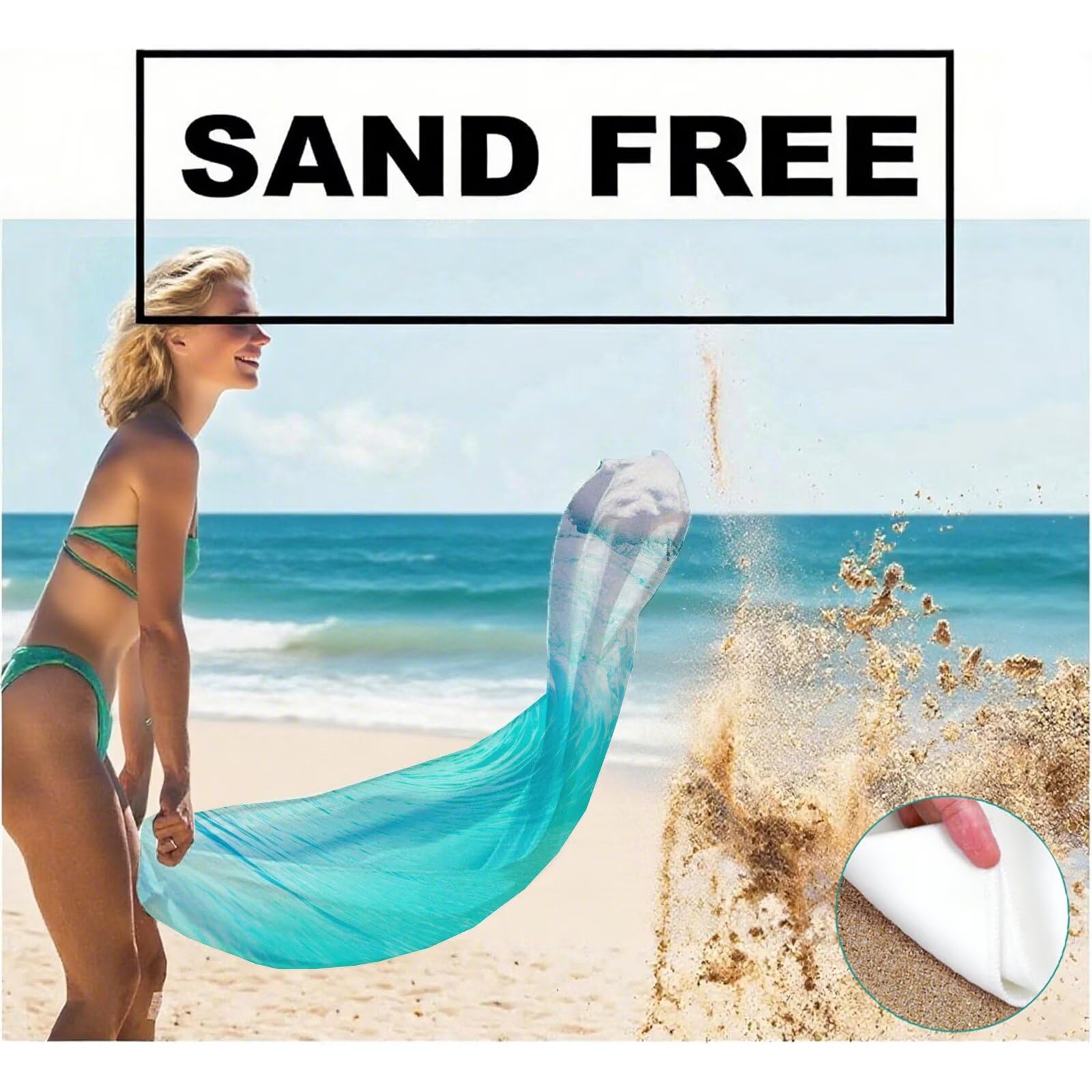Serviette Plage Bleu Motif, Serviette de Plage XXL 100x180 avec Sac, Serviettes de Bain Microfibre Séchage Rapide Anti-Sable Absorbante Fonction pour Bain, Sport, Voyages, Sauna, Piscine Q-638