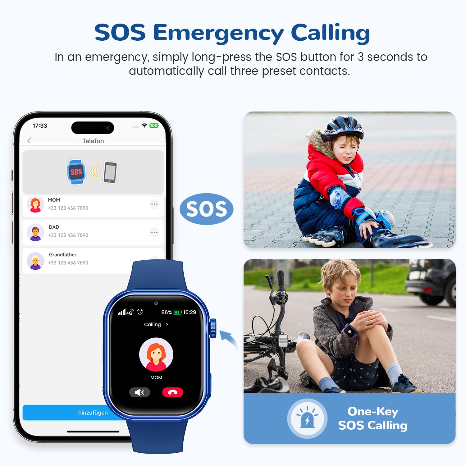 4G Smartwatch Bambini, IP68 Orologio Smartwatch Bambini con GPS, Doppia Fotocamera, Videochiamate, Chiamate, Chat Vocale, SOS, Modalità Scuola, Torcia, Contapassi Smart Watch per Ragazzi e Ragazze Blu