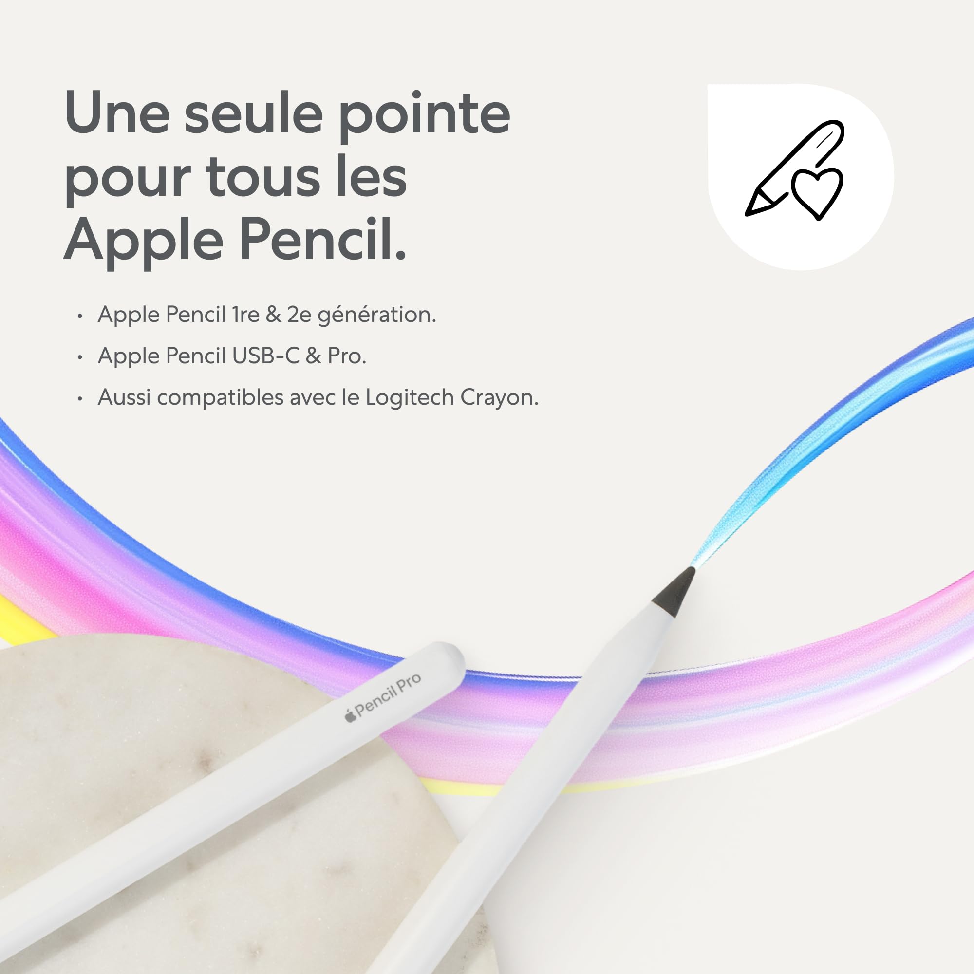 Paperlike® Pencil Tips (x4) pour Apple Pencil 1re/2e gén., USB-C & Pro – 10x Plus durables, avec contrôle Subtil sur la Protection d’écran Effet Papier