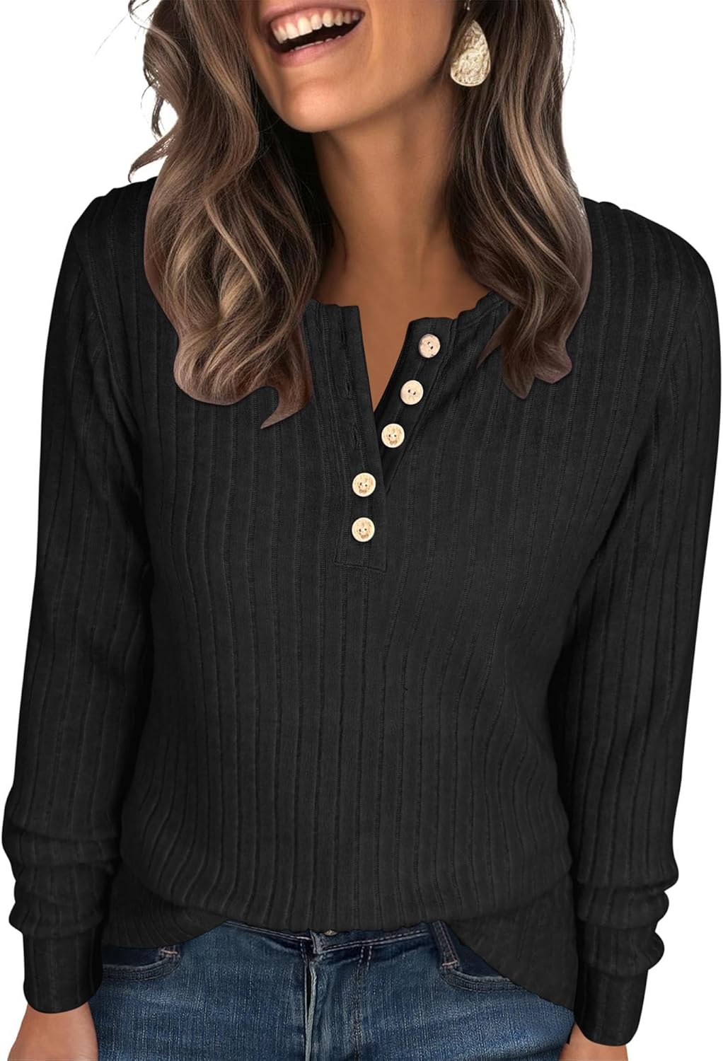 ANRABESS Womens Long Sleeve Henley Shirts Button Down Tunic Tops Fall Lightweight Sweaters Business Casual Blouses 2025