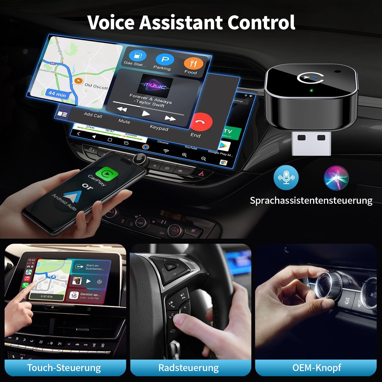 2025 Upgraded Wireless CarPlay Adapter – Bluetooth 5.3 & WiFi 6, Plug & Play USB-A mit USB-C Adapterkabel, stabile kabellose Verbindung ohne Verzögerung, kompatibel mit iPhone Android