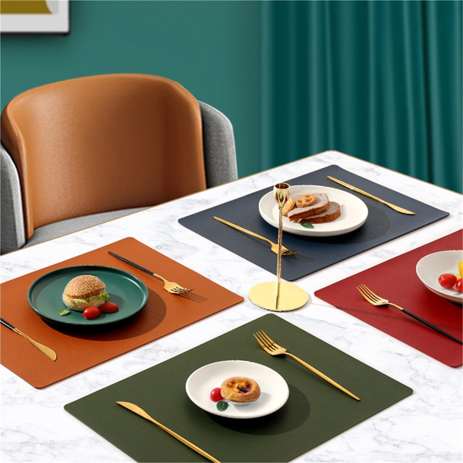 Décoration de Table, Sets de Table, Ensemble de Tapis de Cuisine et de Salle à Manger en Cuir - Résistant à la Chaleur, imperméable, antidérapant et Lavable pour l'extérieur