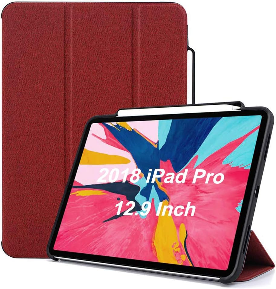 Maxace for iPad Pro 12.9 3rd Generation Case 2018, with Apple Pencil Holder, Smart Stand Folio Cover with Multiple Viewing Angles, Auto Sleep/Wake Case for iPad Pro 12.9 Inch 3rd Gen 2018 - Red