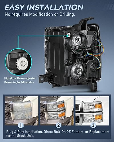 Miniatura 79 de Nilight Headlight Assembly Compatible with 1988 1989 1990 1991 1992 1993 Chevrolet GMC C/K 1988-1993 Silverado Suburban Sierra Blazer Tahoe Yukon