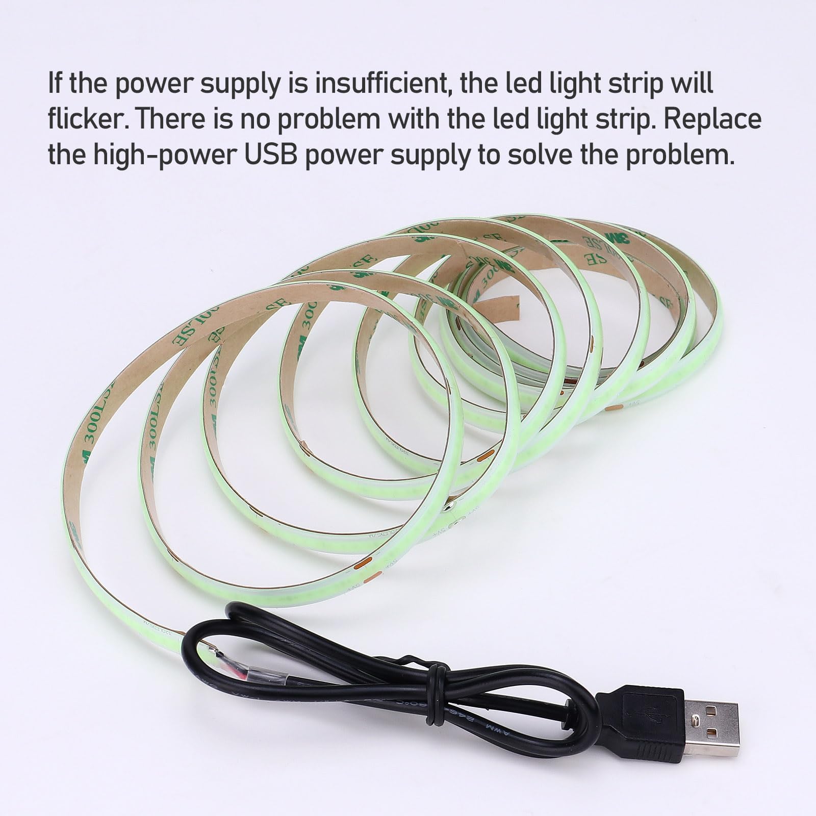 Tira de luz LED azul hielo COB de 5 V CC de 5 V, regulable, alimentada por USB, 6.5 pies/2 m, IP65, impermeable, 640 LED con atenuador, luces LED flexibles de alto brillo
