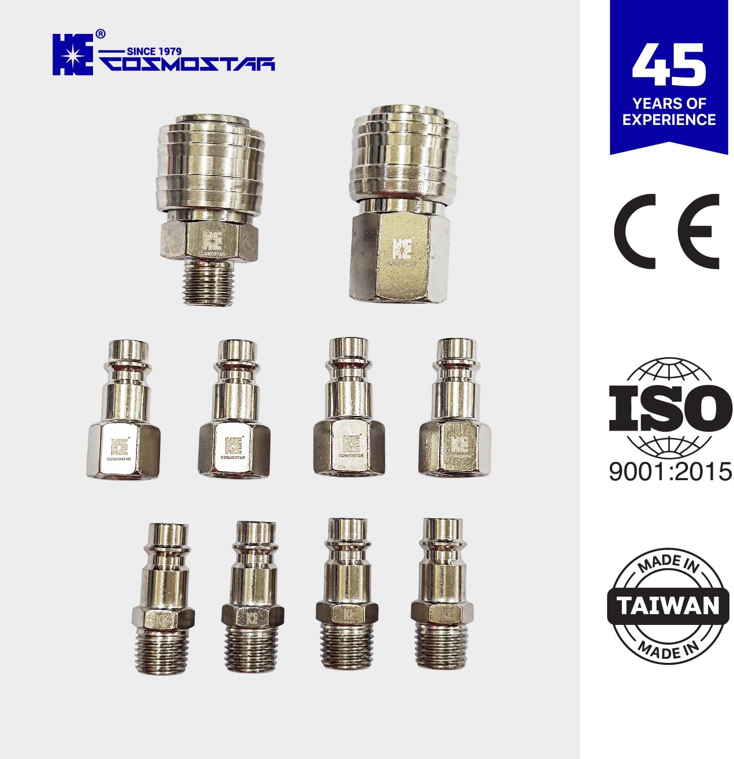 Cosmostar 10-Piece Industrial Air Line Fittings Set – 1/4" BSP Euro Connectors for Compressors, Hoses, and Air Tools – Nickel-Plated Steel Couplers and Plugs 4 71ssIVXD7JL. AC SL1500