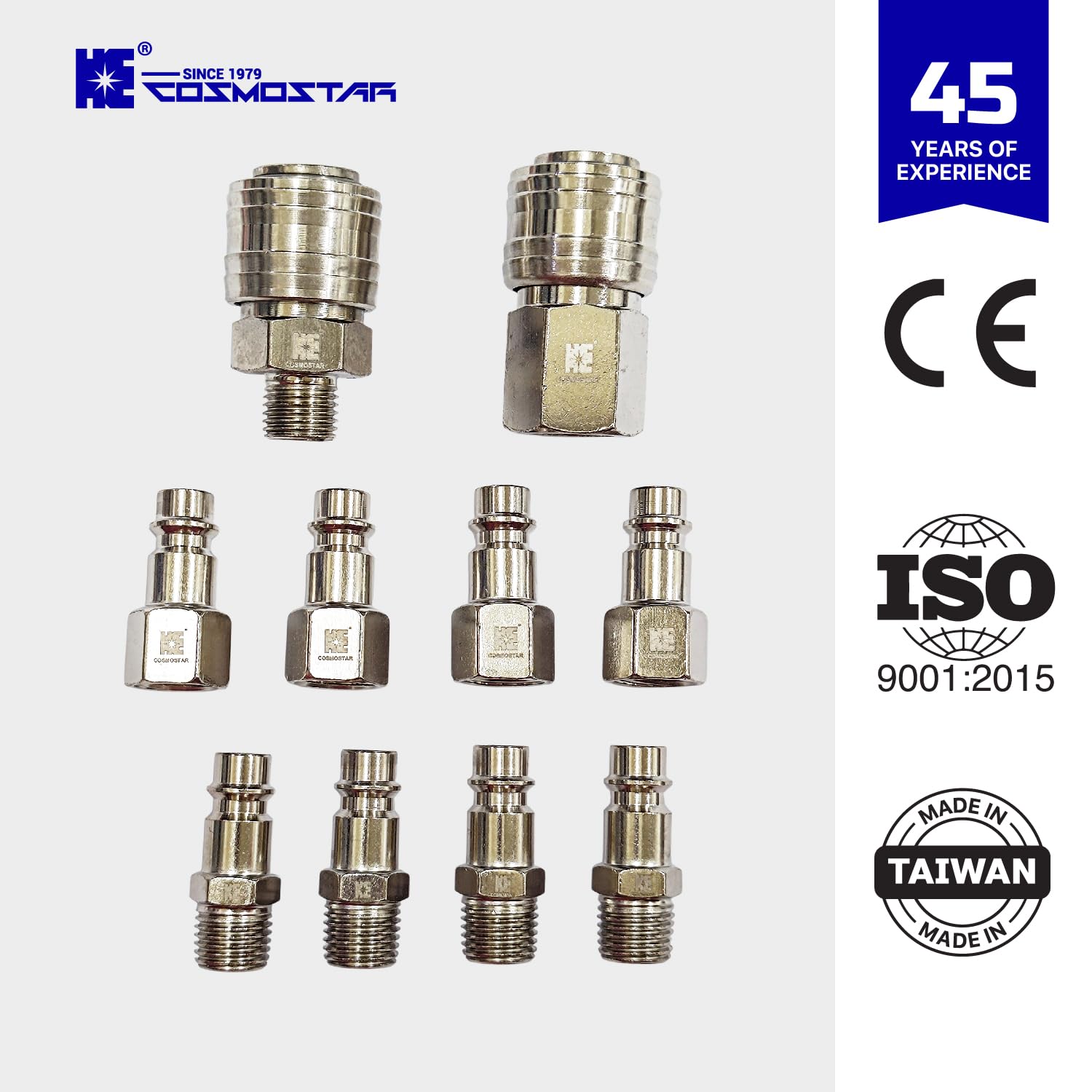 Cosmostar 10-Piece Industrial Air Line Fittings Set, 1/4" BSP Euro Connectors for Compressors Hoses, and Air Tools - Image 3