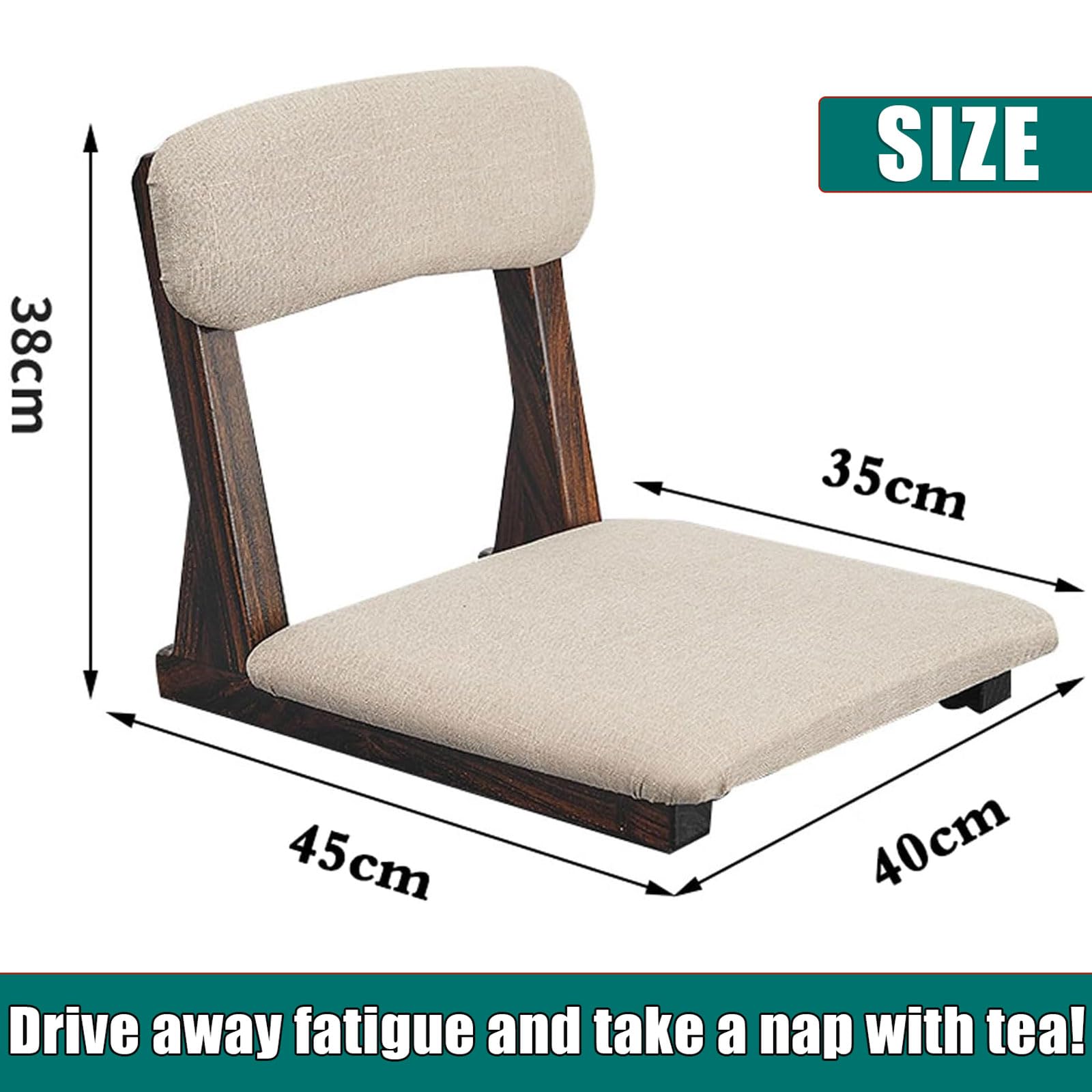 Japanischer Tatami-Stuhl,Japanischer Beinloser Stuhl Holz Faules Sofa,Meditations-Bodenstuhl Japanischer,RüCkenstüTze Tatami-Stuhl,Starke TragfäHigkeit,für Erkerfenster,Teestube,Gaming